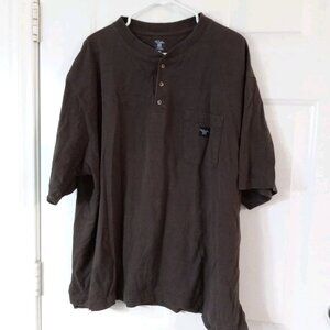 Walls Work Wear Brown Short Sleeve 3 Button Henley 100% Cotton Mens Size XXL